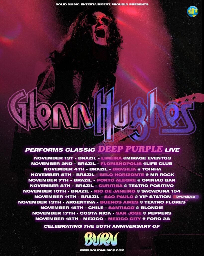 Glenn Hughes celebra o 50º aniversário do álbum "BURN" do Deep Purple em turnê pela América Latina e detona sua sonzeira em Curitiba Glenn Hughes celebra o 50º aniversário do álbum "BURN" do Deep Purple em turnê pela América Latina e detona sua sonzeira em Curitiba