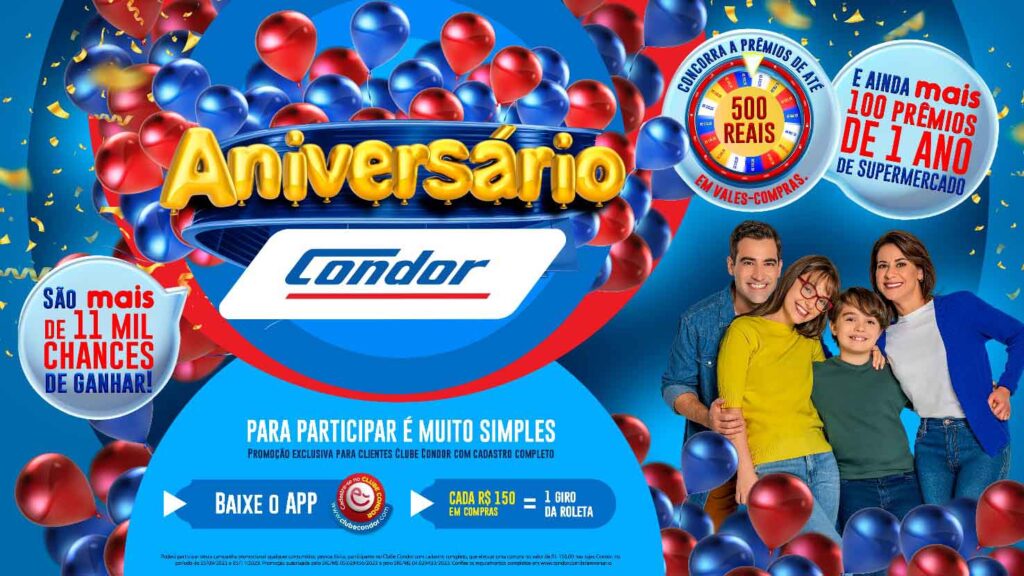 Campanha de Aniversário Condor tem 11 mil prêmios instantâneos, cashback, combos e promoções Campanha de Aniversário Condor tem 11 mil prêmios instantâneos, cashback, combos e promoções