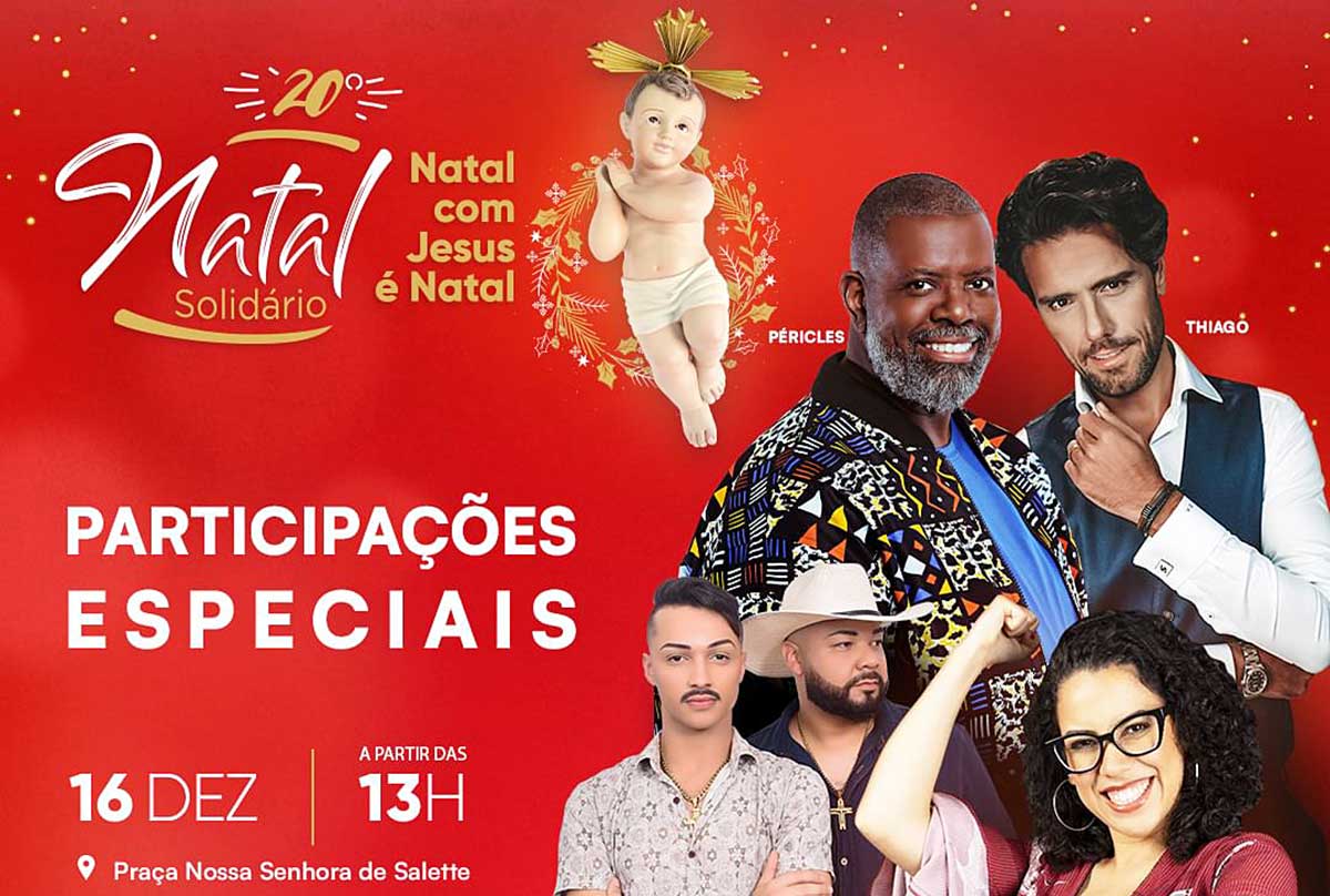 Programação musical gratuita do Natal Solidário tem participações especiais de Péricles, Thiago Arancam e Mel Ferreira
