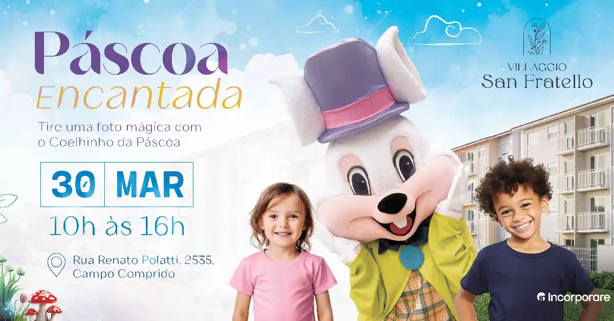 “Páscoa Encantada”: Evento gratuito de Páscoa terá coelhinho, recreação e pinturas faciais em Curitiba