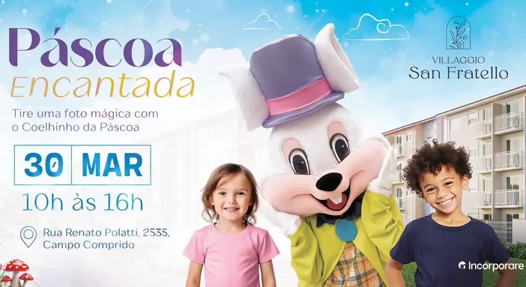 Evento gratuito de Páscoa terá coelhinho, recreação e pinturas faciais em Curitiba