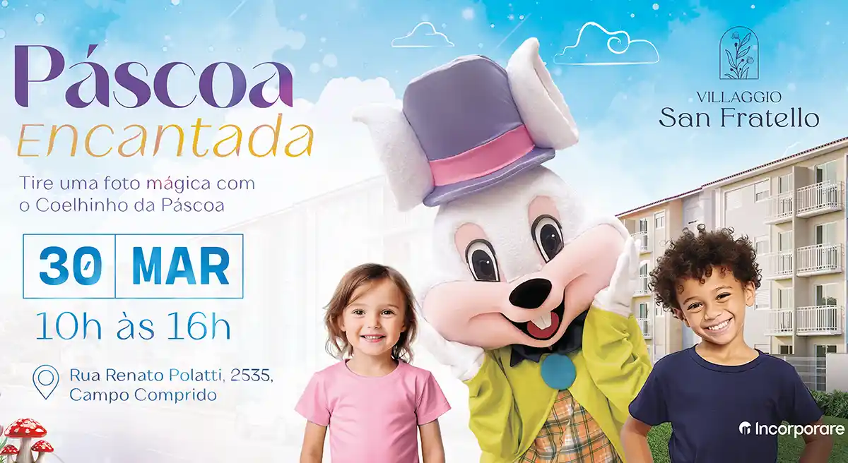 Evento gratuito de Páscoa terá coelhinho, recreação e pinturas faciais em Curitiba