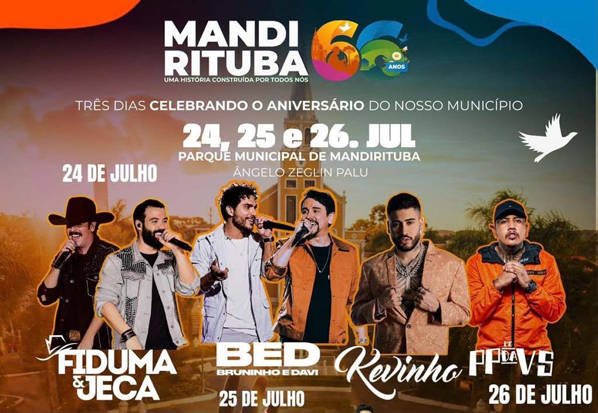 Festival Mandirituba – Shows gratuitos de MC Kevinho, Bruninho & Davi e Fiduma & Jeca devem reunir cerca de 100 mil pessoas neste fim de semana